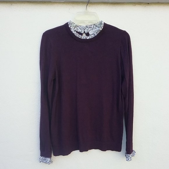 Layered Look Purple Contrast Floral Ruffle Collar Sweater Academia Gilmore Girls - Picture 1 of 12